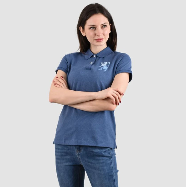 Women's Cotton/Lycra Pique Knitted Collar Short Sleeve Classic Slim Embroidery Bold Polo