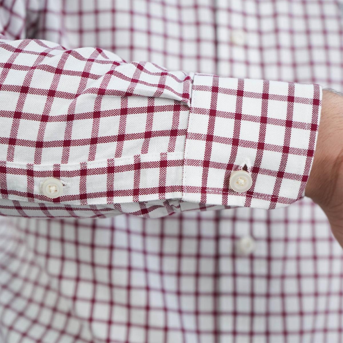 قميص قطني أكسفورد فلانيل بأكمام طويلة وقصة ضيقة مطرزة، قابل للغسل