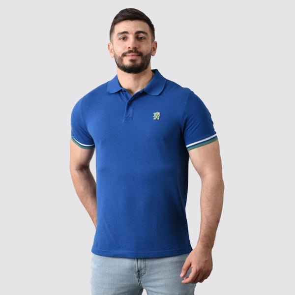 Cotton Pique Knitted Collar Short Sleeve Tapered Embroidery Polo (Solid Lion)