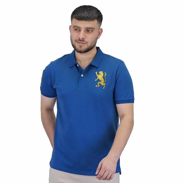 Cotton/Lycra Pique Knitted Collar Short Sleeve Slim Embroidery Bold Polo