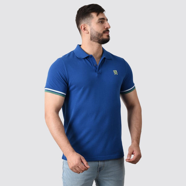 Cotton Pique Knitted Collar Short Sleeve Tapered Embroidery Polo (Solid Lion)