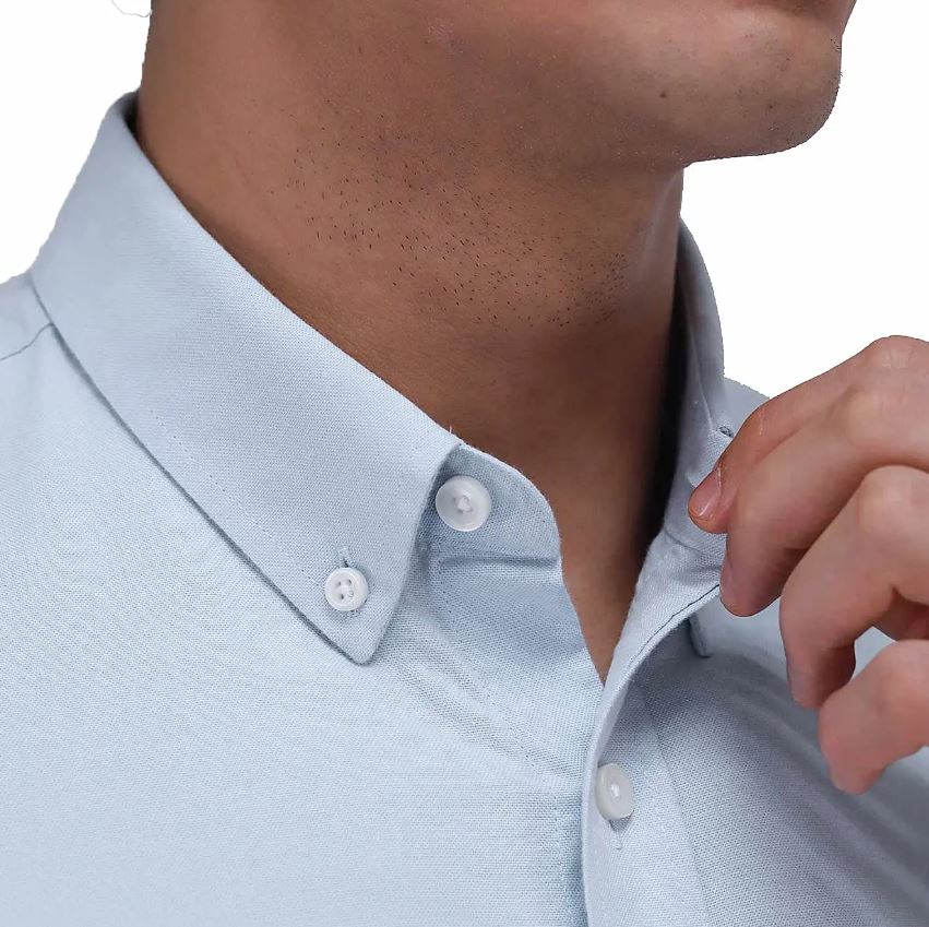 قميص قطني أكسفورد بأكمام طويلة وقصة ضيقة مطرزة، قابل للغسل