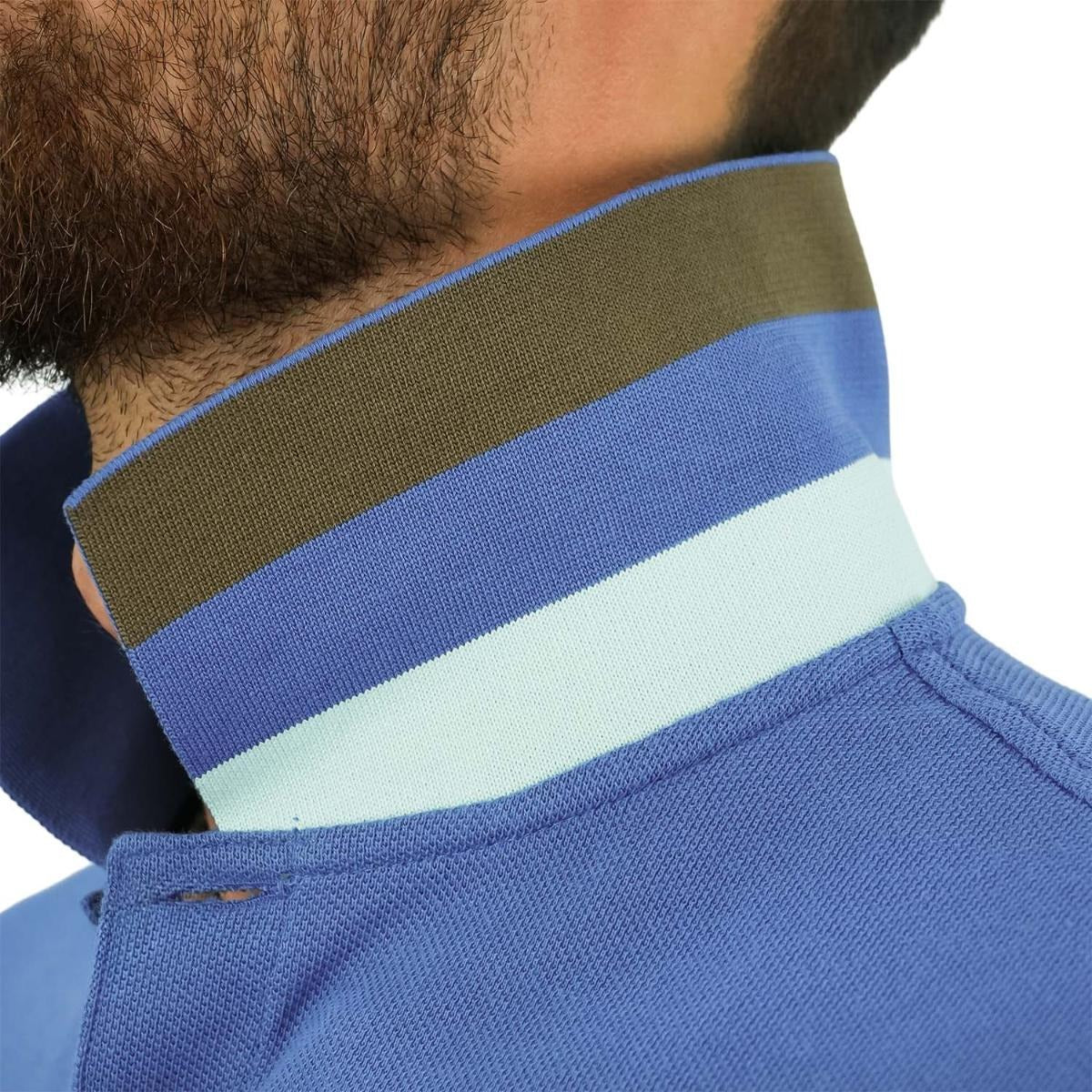 قميص بولو قطني بيكيه بياقة محبوكة مسطحة وأكمام قصيرة وقصة ضيقة مطرزة بلون سادة