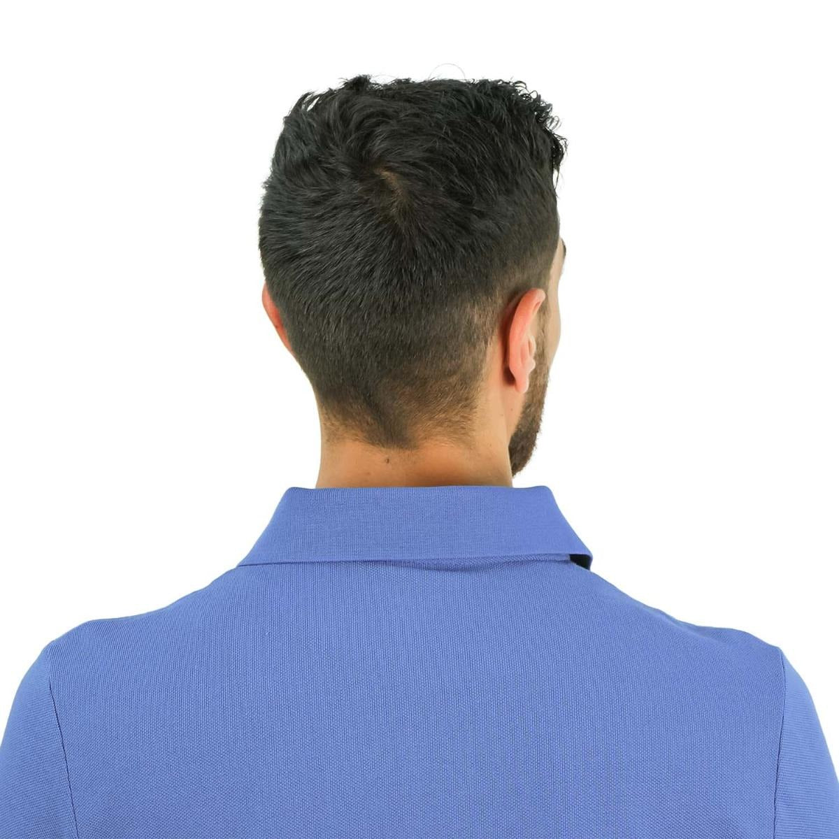 قميص بولو قطني بيكيه بياقة محبوكة مسطحة وأكمام قصيرة وقصة ضيقة مطرزة بلون سادة