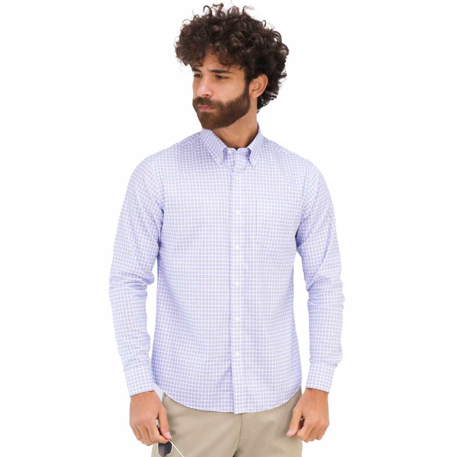 Cotton Wrinkle Free Long Sleeve Regular Button Front Garment Wash Shirt