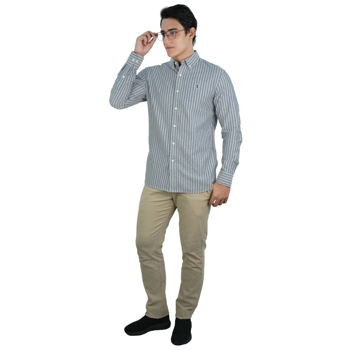 Cotton Oxford Long Sleeve Slim Embroidery Garment Wash Shirt