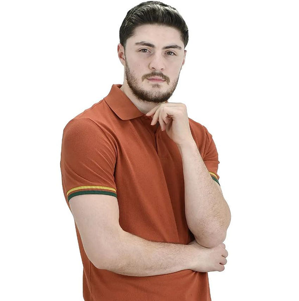 Cotton Pique Knitted Collar Short Sleeve Tapered Embroidery Polo (Solid Lion)