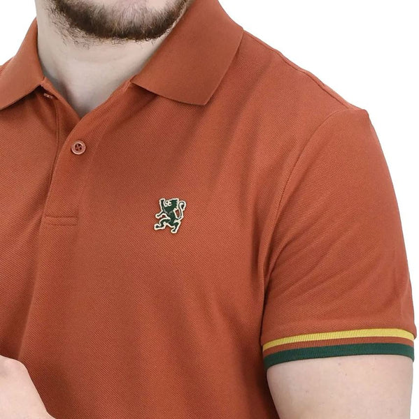 Cotton Pique Knitted Collar Short Sleeve Tapered Embroidery Polo (Solid Lion)