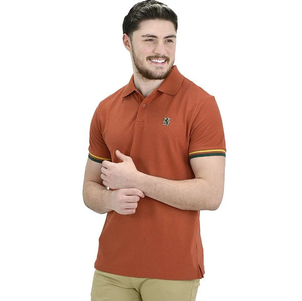 Cotton Pique Knitted Collar Short Sleeve Tapered Embroidery Polo (Solid Lion)