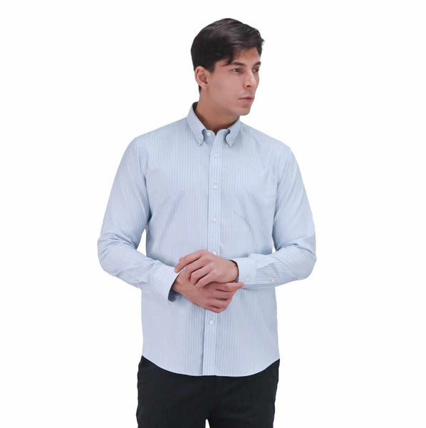 Cotton Wrinkle Free Long Sleeve Regular Button Front Garment Wash Shirt