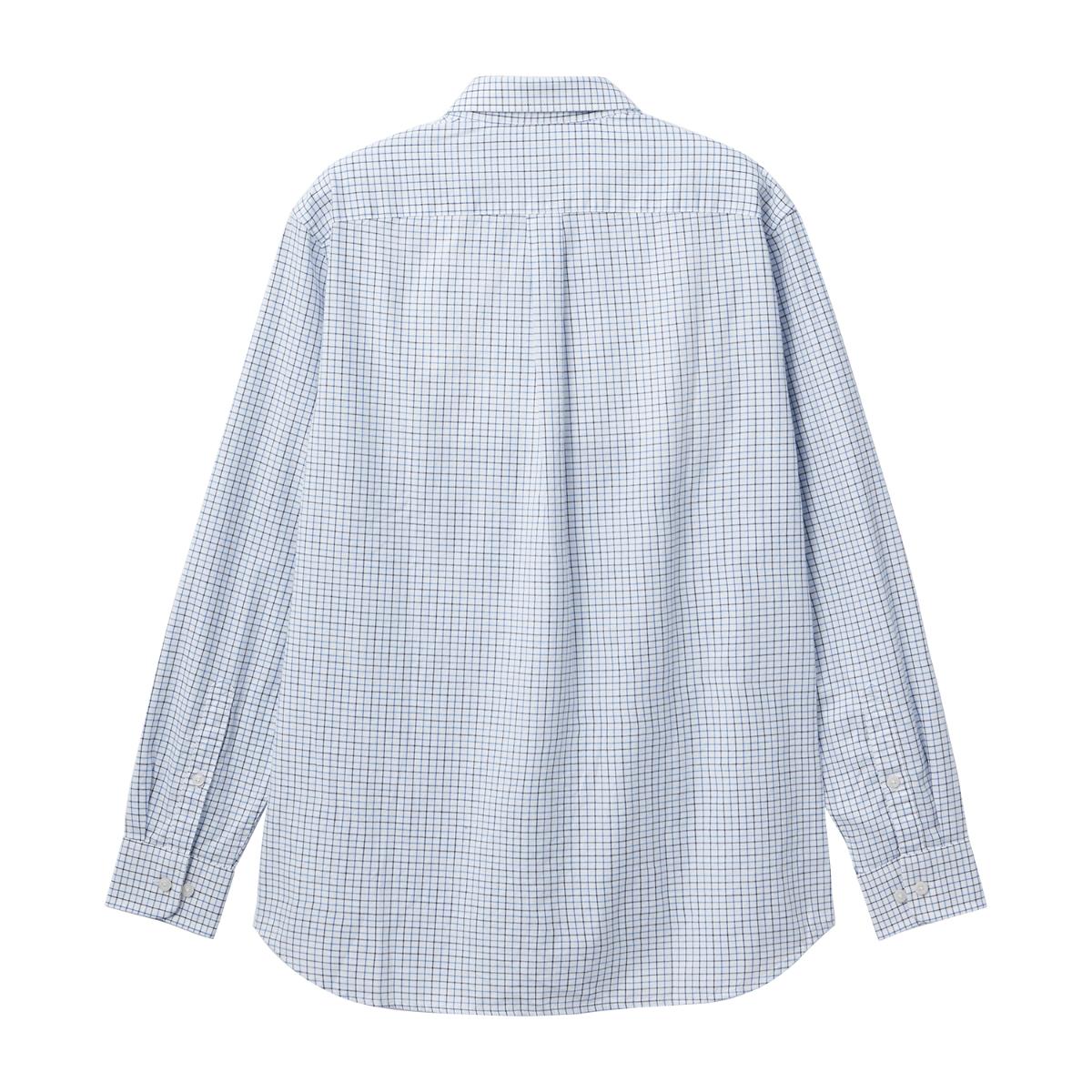 قميص قطني أكسفورد بأكمام طويلة وقصة ضيقة مطرزة، قابل للغسل