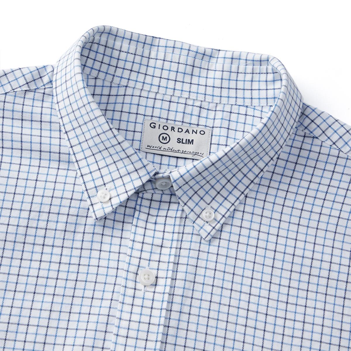 قميص قطني أكسفورد بأكمام طويلة وقصة ضيقة مطرزة، قابل للغسل