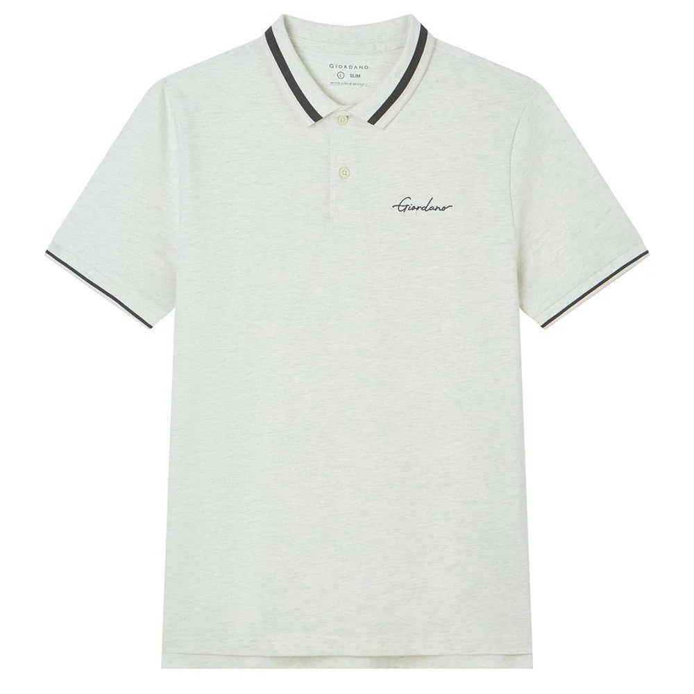 Men's Slim Pique Polo With Flat Knit Collar & Embroidery