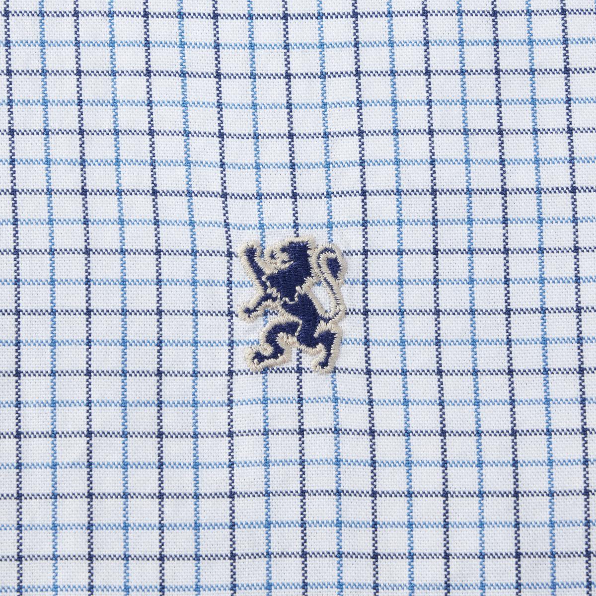 قميص قطني أكسفورد بأكمام طويلة وقصة ضيقة مطرزة، قابل للغسل