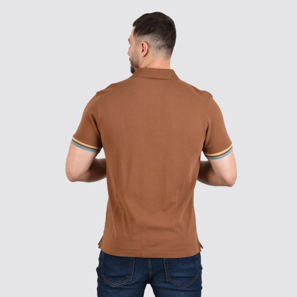 Cotton Pique Knitted Collar Short Sleeve Tapered Embroidery Polo (Solid Lion)