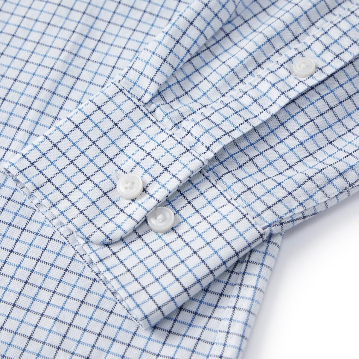 قميص قطني أكسفورد بأكمام طويلة وقصة ضيقة مطرزة، قابل للغسل