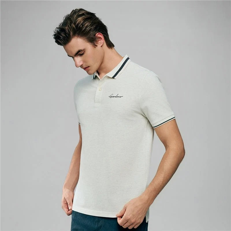 Men's Slim Pique Polo With Flat Knit Collar & Embroidery