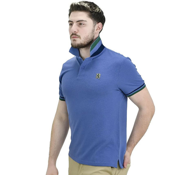 Cotton Pique Knitted Collar Short Sleeve Tapered Embroidery Polo (Solid Lion)