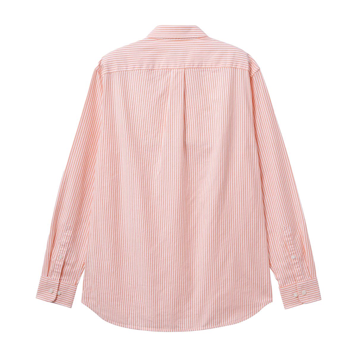 قميص قطني أكسفورد بأكمام طويلة وقصة ضيقة مطرزة، قابل للغسل