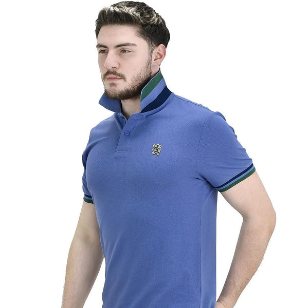 Cotton Pique Knitted Collar Short Sleeve Tapered Embroidery Polo (Solid Lion)