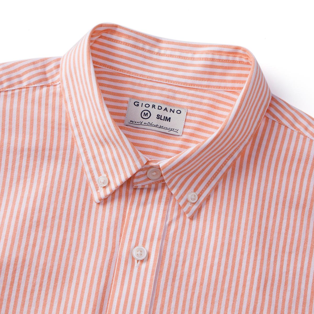 قميص قطني أكسفورد بأكمام طويلة وقصة ضيقة مطرزة، قابل للغسل