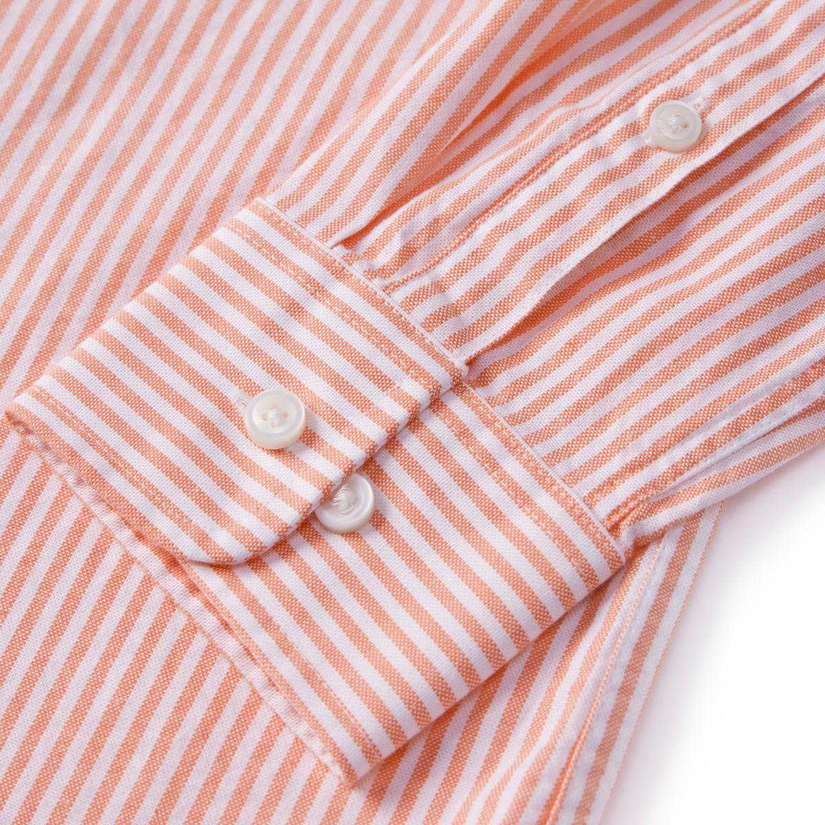 قميص قطني أكسفورد بأكمام طويلة وقصة ضيقة مطرزة، قابل للغسل