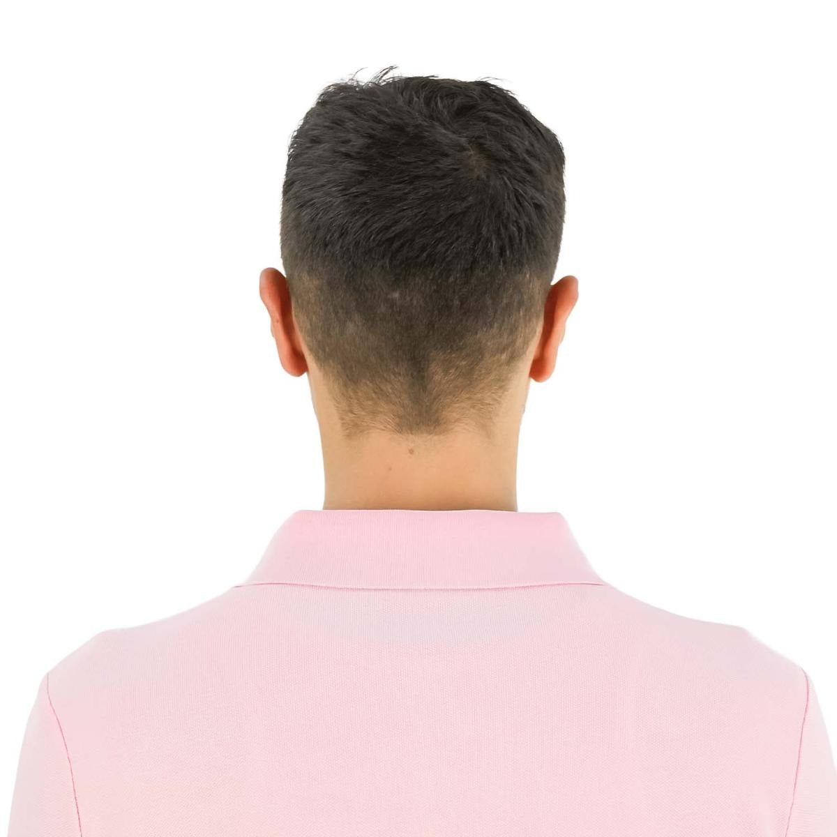 قميص بولو قطني بيكيه بياقة محبوكة مسطحة وأكمام قصيرة وقصة ضيقة مطرزة بلون سادة