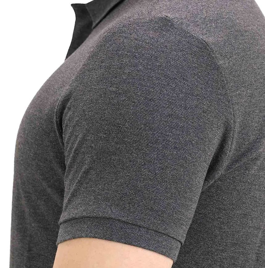 قميص بولو قطني/ليكرا بيكيه بياقة محبوكة وأكمام قصيرة وقصة ضيقة بلون موحد