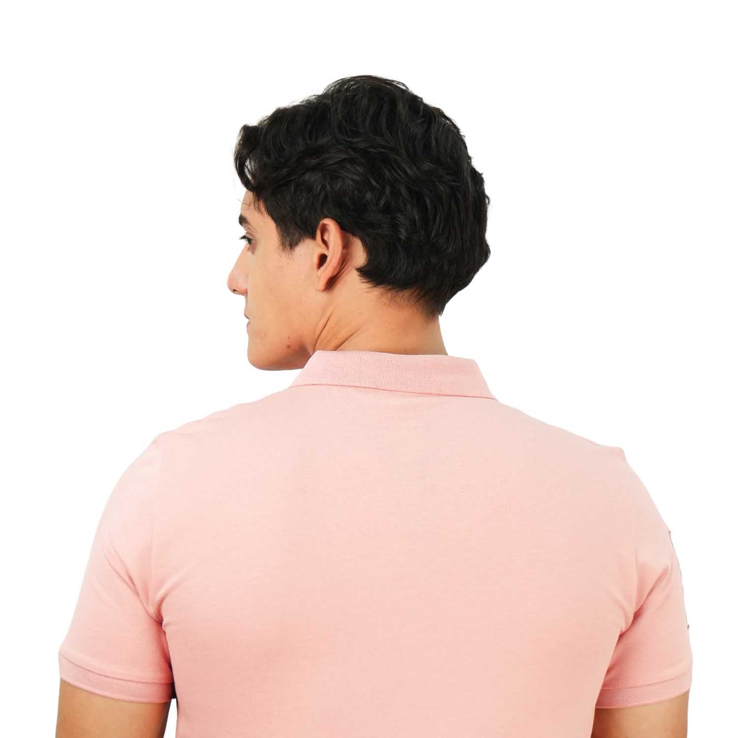 قميص بولو نابليون قصير الأكمام مطرز بتطريز رفيع، مصنوع من قماش البيكيه القطني/الليكرا، بياقة محبوكة مسطحة