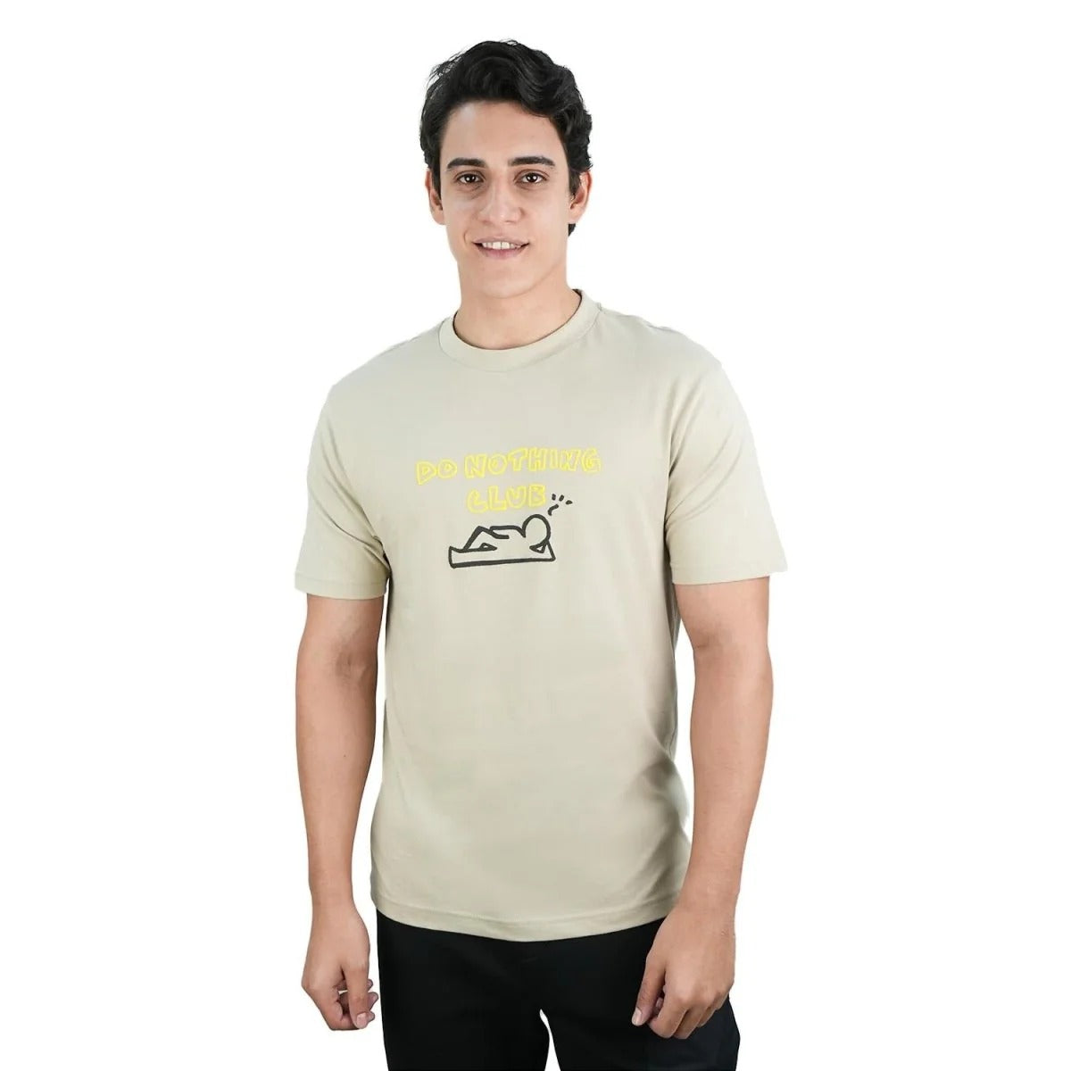 تيشيرت قطني مطبوع بأكمام قصيرة ورقبة دائرية وياقة دائرية