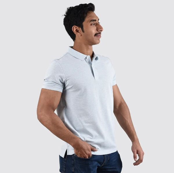 Cotton/Lycra Pique Knitted Collar Short Sleeve Tapered Solid Polo