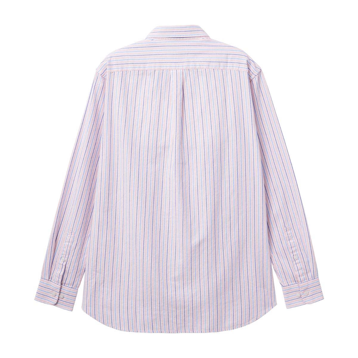 قميص قطني أكسفورد بأكمام طويلة وقصة ضيقة مطرزة، قابل للغسل