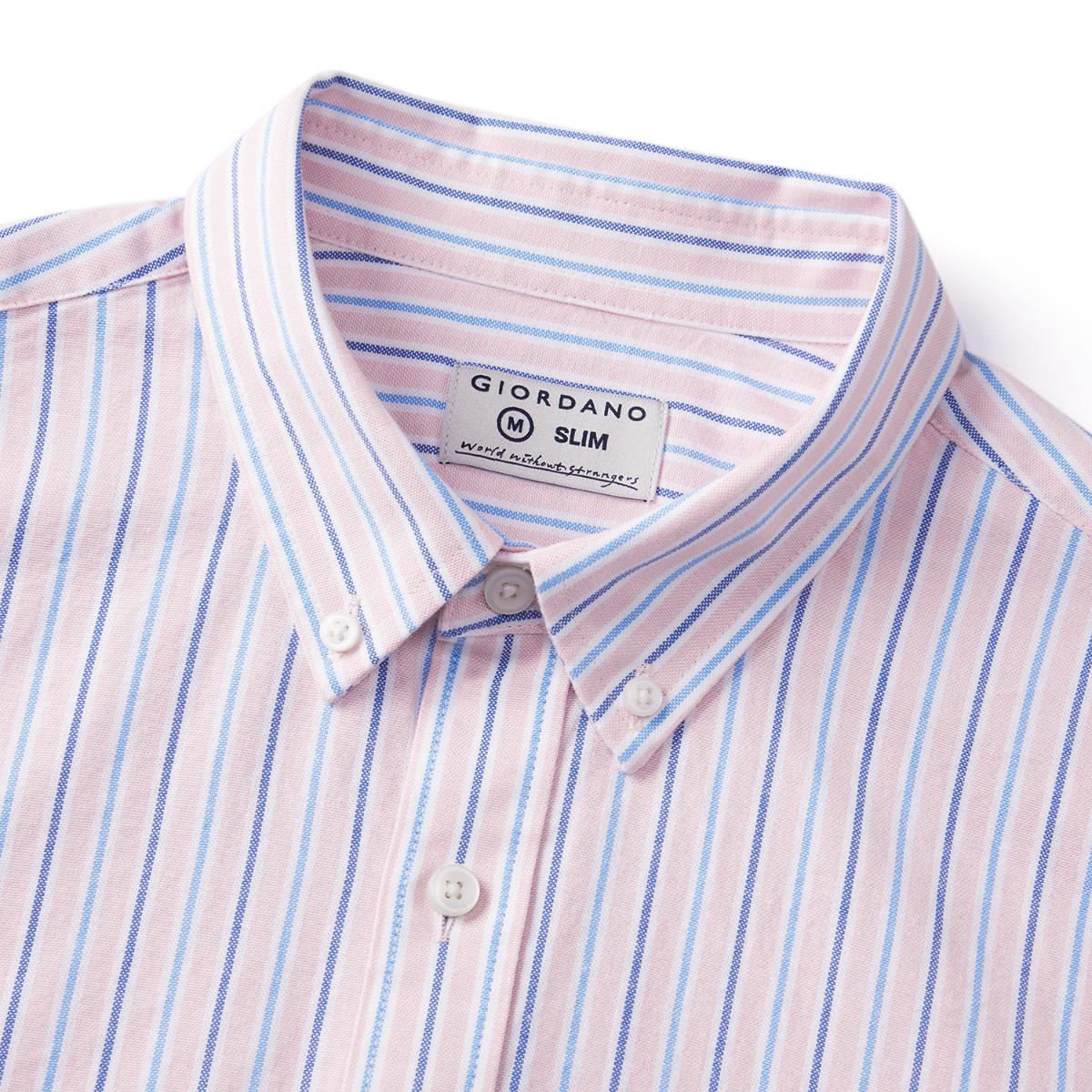 قميص قطني أكسفورد بأكمام طويلة وقصة ضيقة مطرزة، قابل للغسل