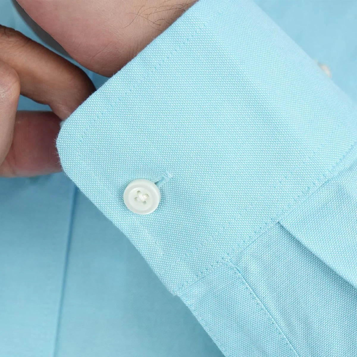 قميص قطني أكسفورد فلانيل بأكمام طويلة وقصة ضيقة مطرزة، قابل للغسل