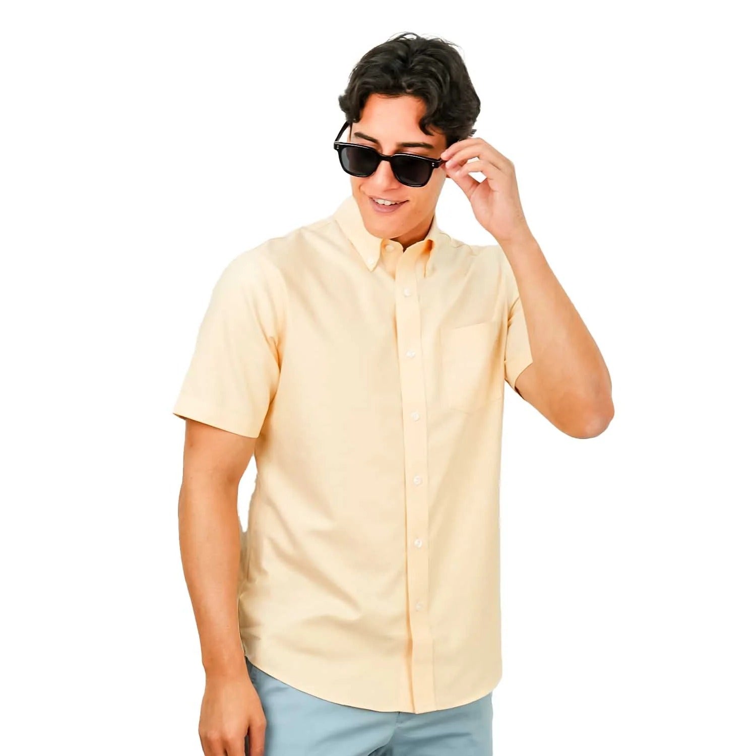 قطن أكسفورد فلانيل بأكمام قصيرة، عادي، مقاوم للتجاعيد (ممتاز)