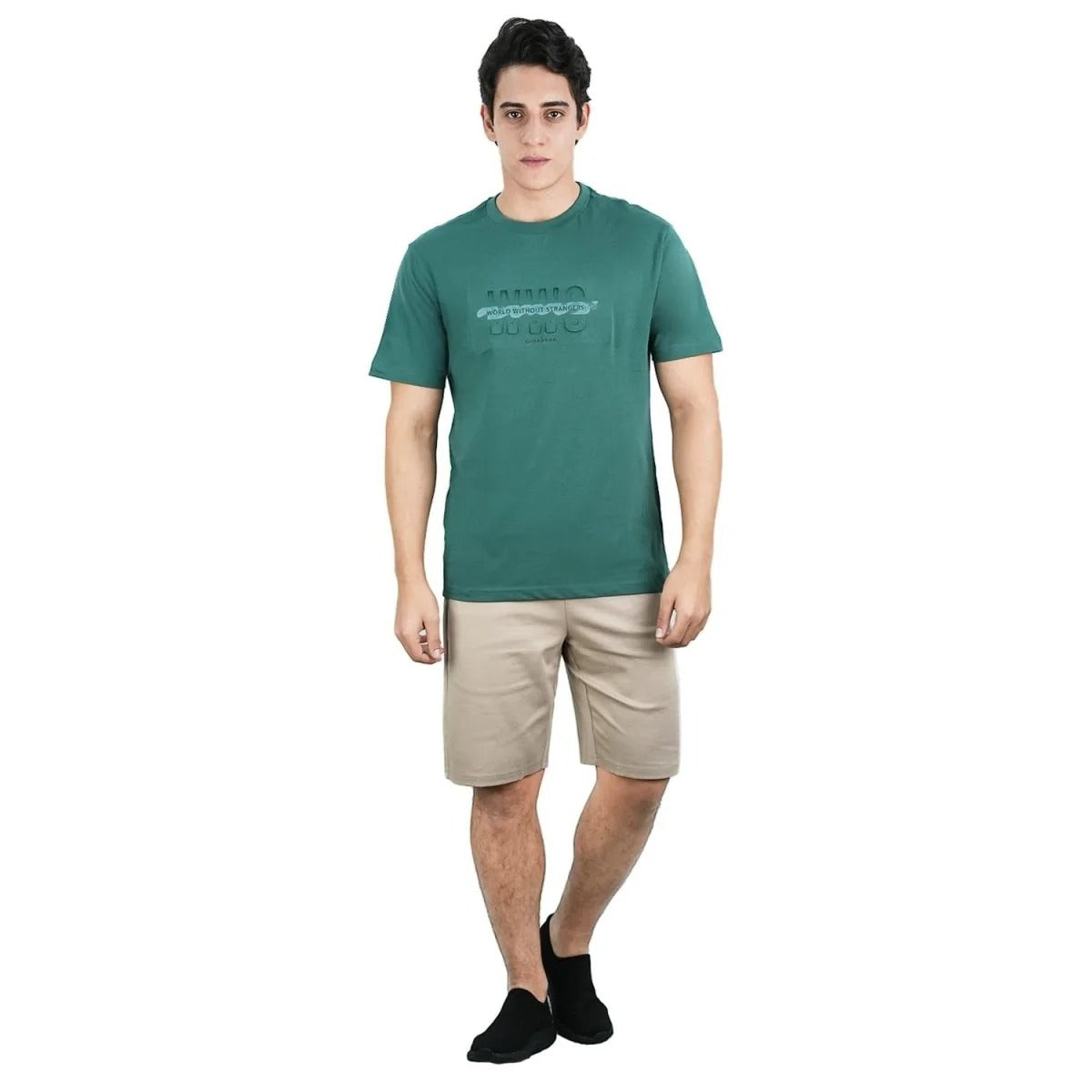 تيشيرت رجالي ضيق من القطن الجيرسيه برقبة دائرية مطبوع (WWS)