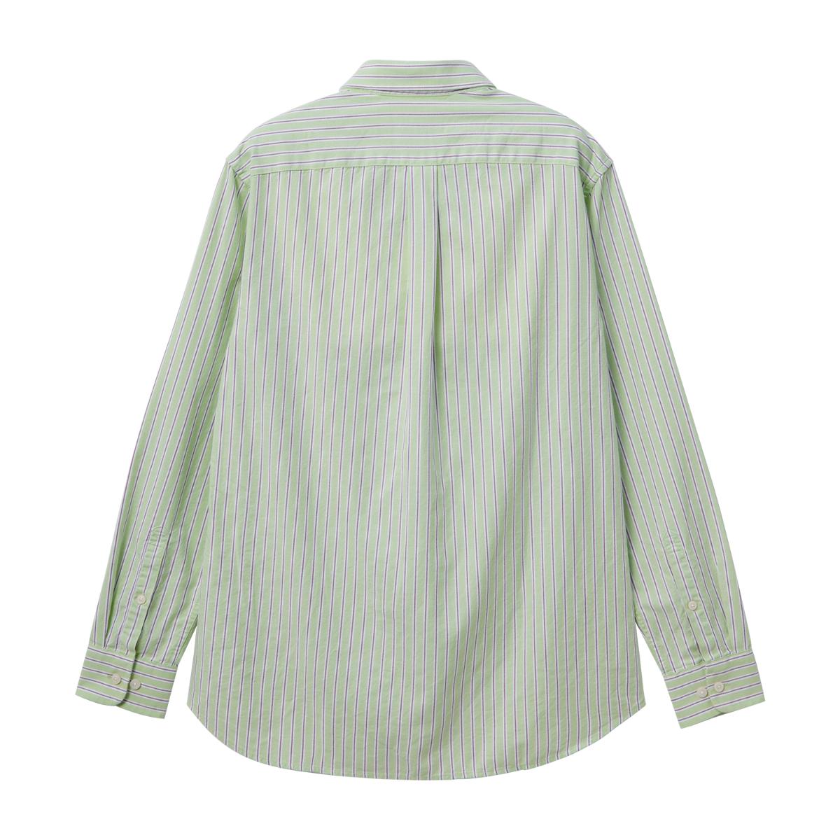 قميص قطني أكسفورد بأكمام طويلة وقصة ضيقة مطرزة، قابل للغسل