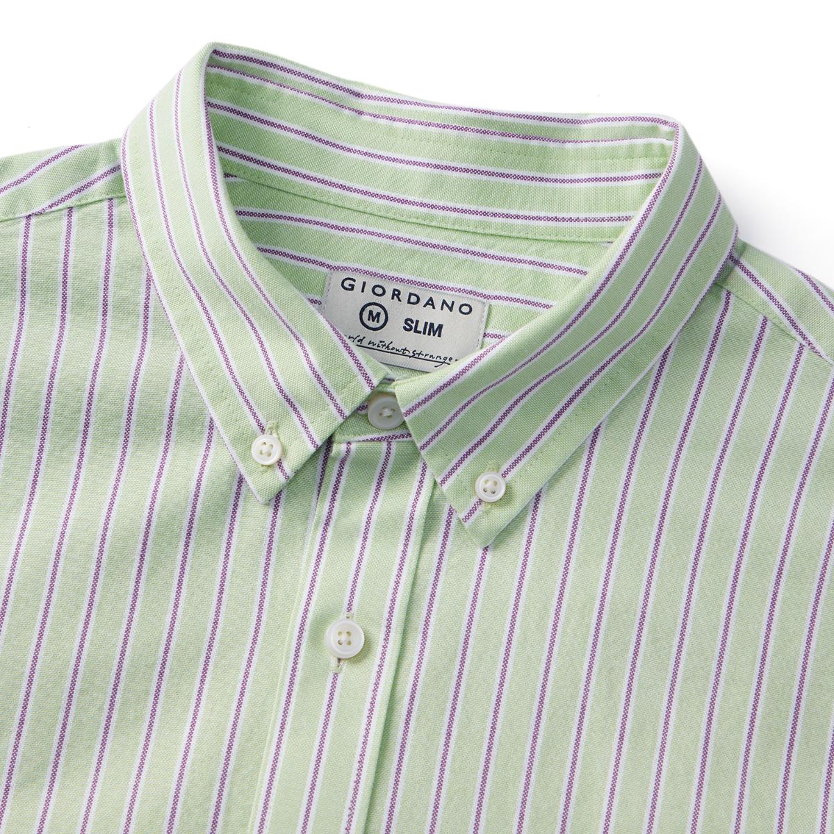 قميص قطني أكسفورد بأكمام طويلة وقصة ضيقة مطرزة، قابل للغسل