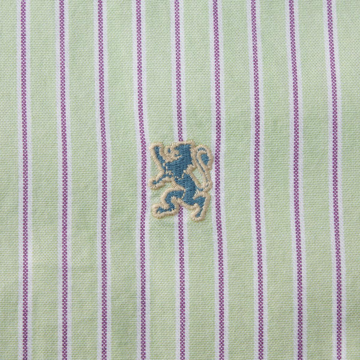 قميص قطني أكسفورد بأكمام طويلة وقصة ضيقة مطرزة، قابل للغسل