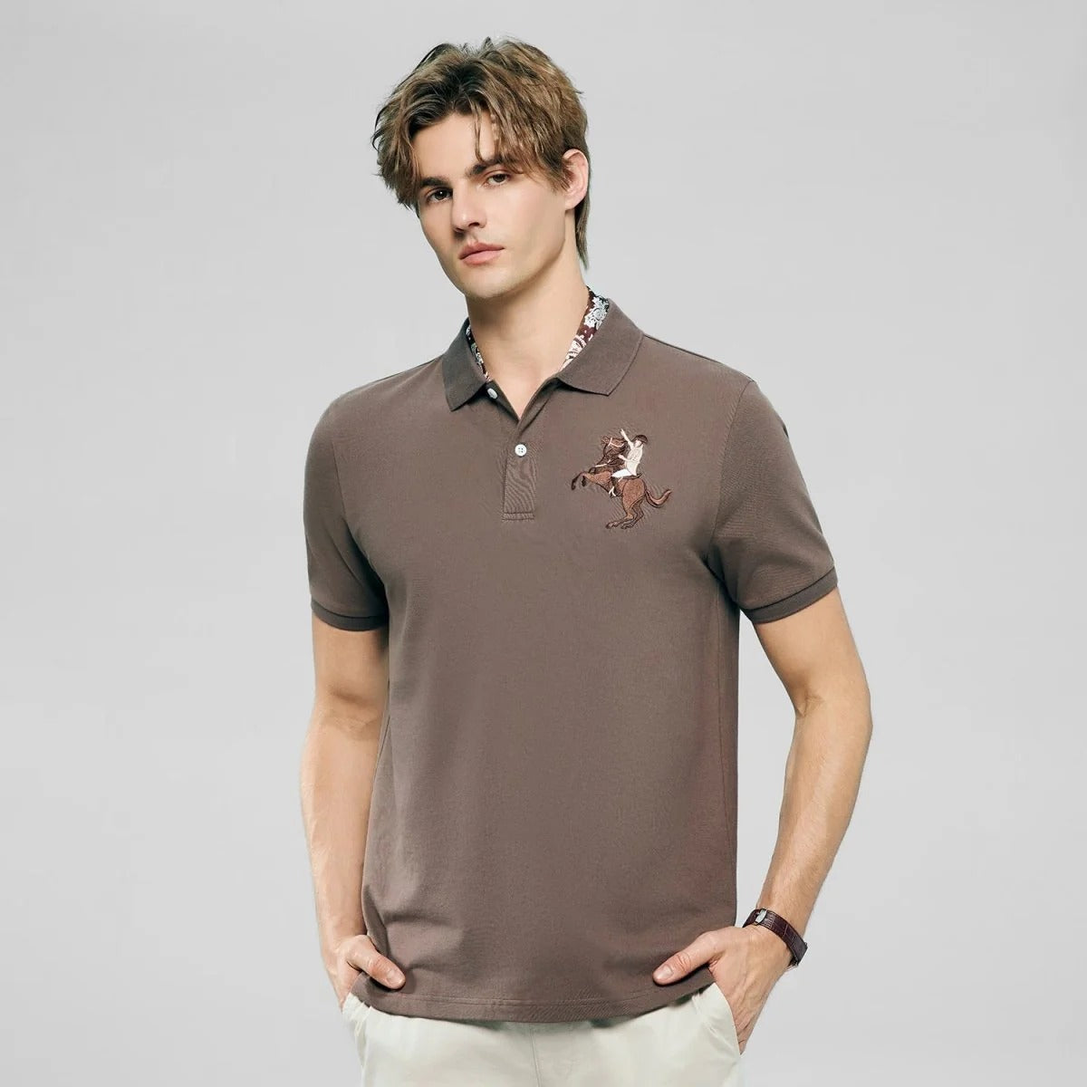 Men's Slim Fit Napoleon Embroidery Lycra Pique Polo