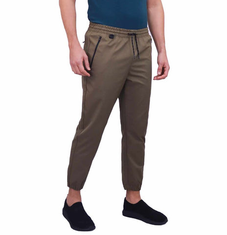 Men's Polyester Plain Weave Mid Rise Regular Tapered Fit Elastic Waist Jogger (G-Motion)