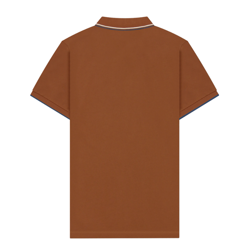 قميص بولو قطني/ليكرا بيكيه بياقة محبوكة وأكمام قصيرة وقصة ضيقة بلون موحد