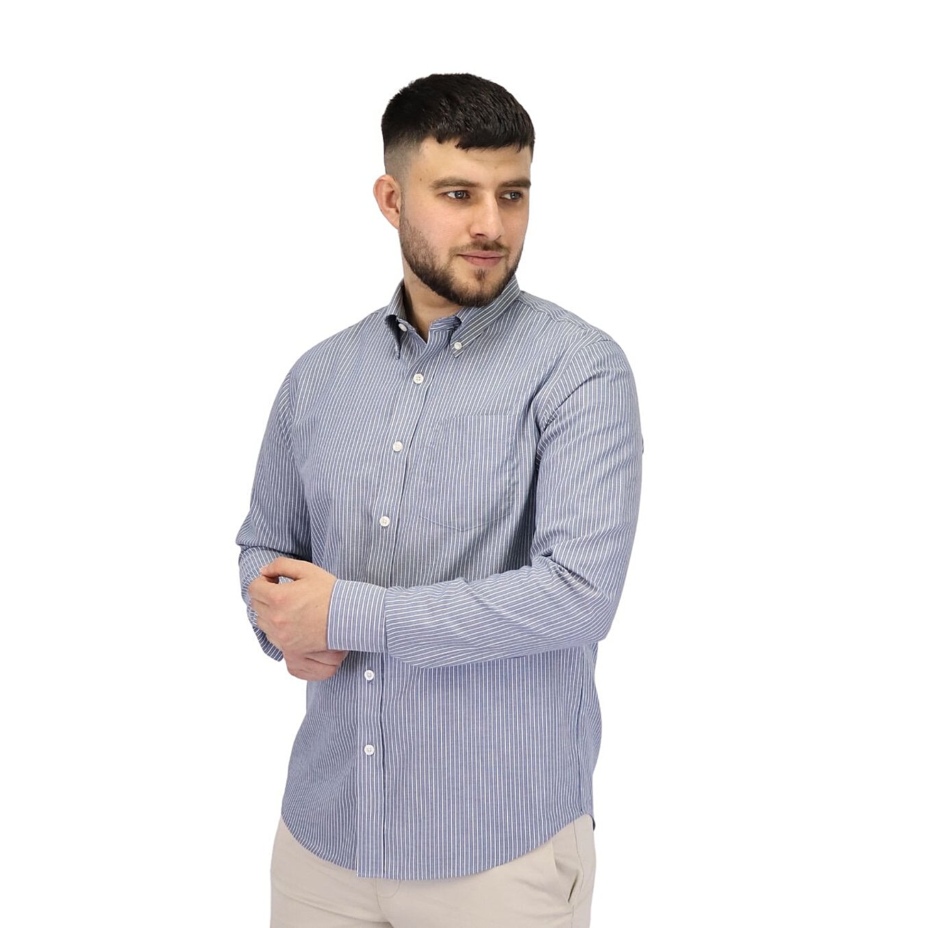 Cotton Wrinkle Free Long Sleeve Regular Button Front Garment Wash Shirt