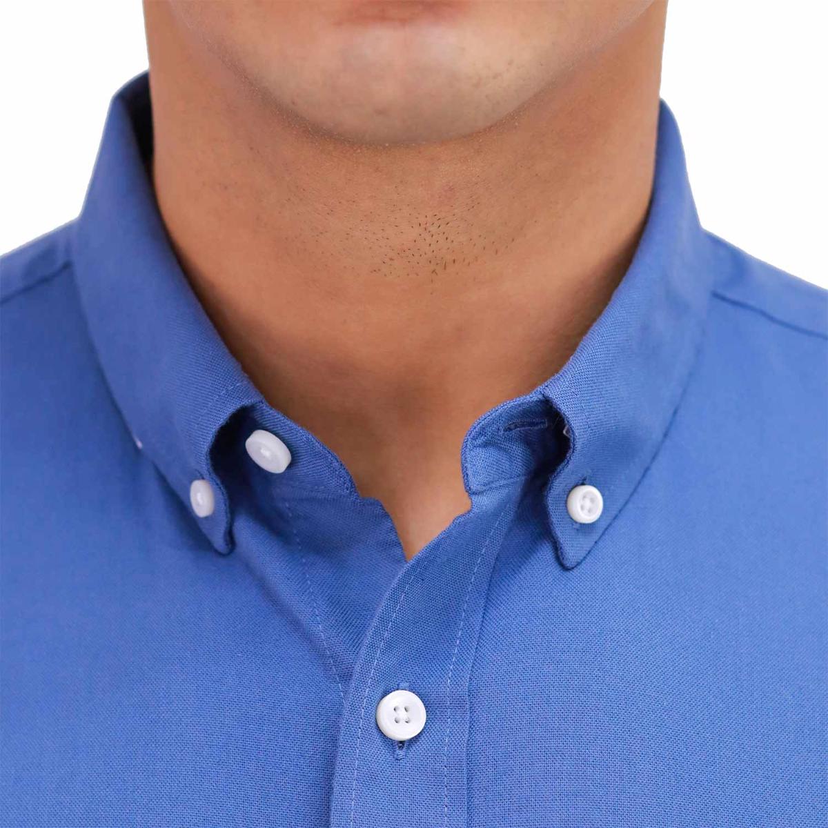 قميص قطني أكسفورد بأكمام طويلة وقصة ضيقة مطرزة، قابل للغسل