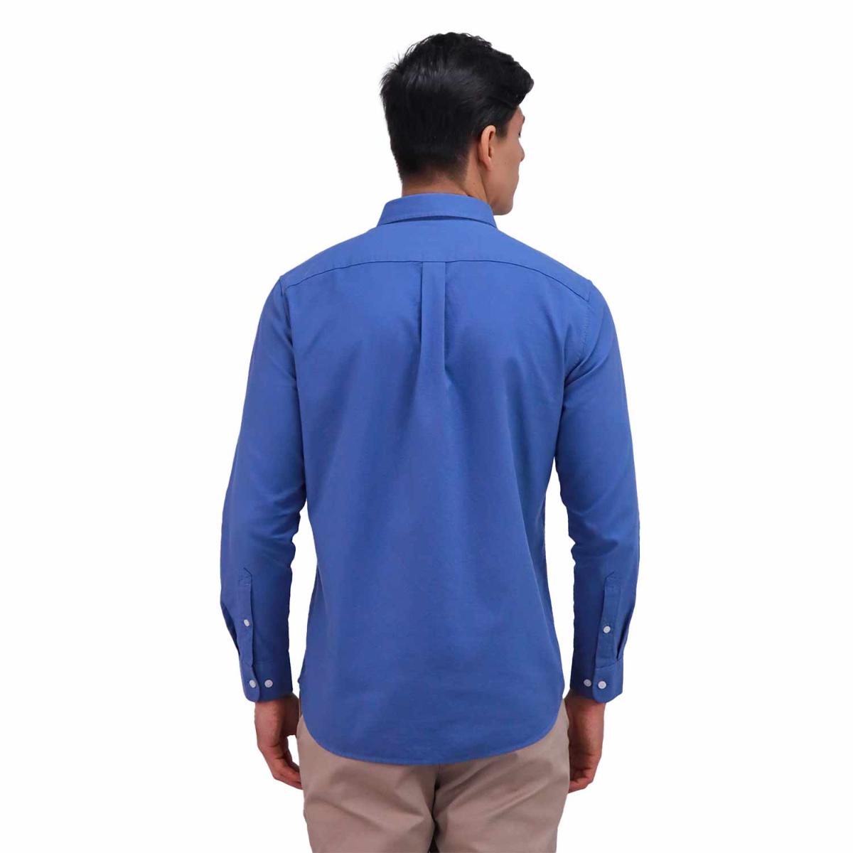 قميص قطني أكسفورد بأكمام طويلة وقصة ضيقة مطرزة، قابل للغسل