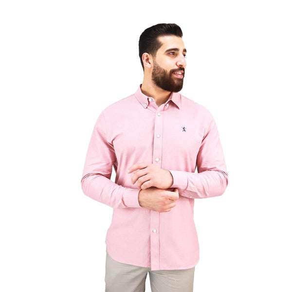 Cotton Oxford Long Sleeve Slim Embroidery Garment Wash Shirt