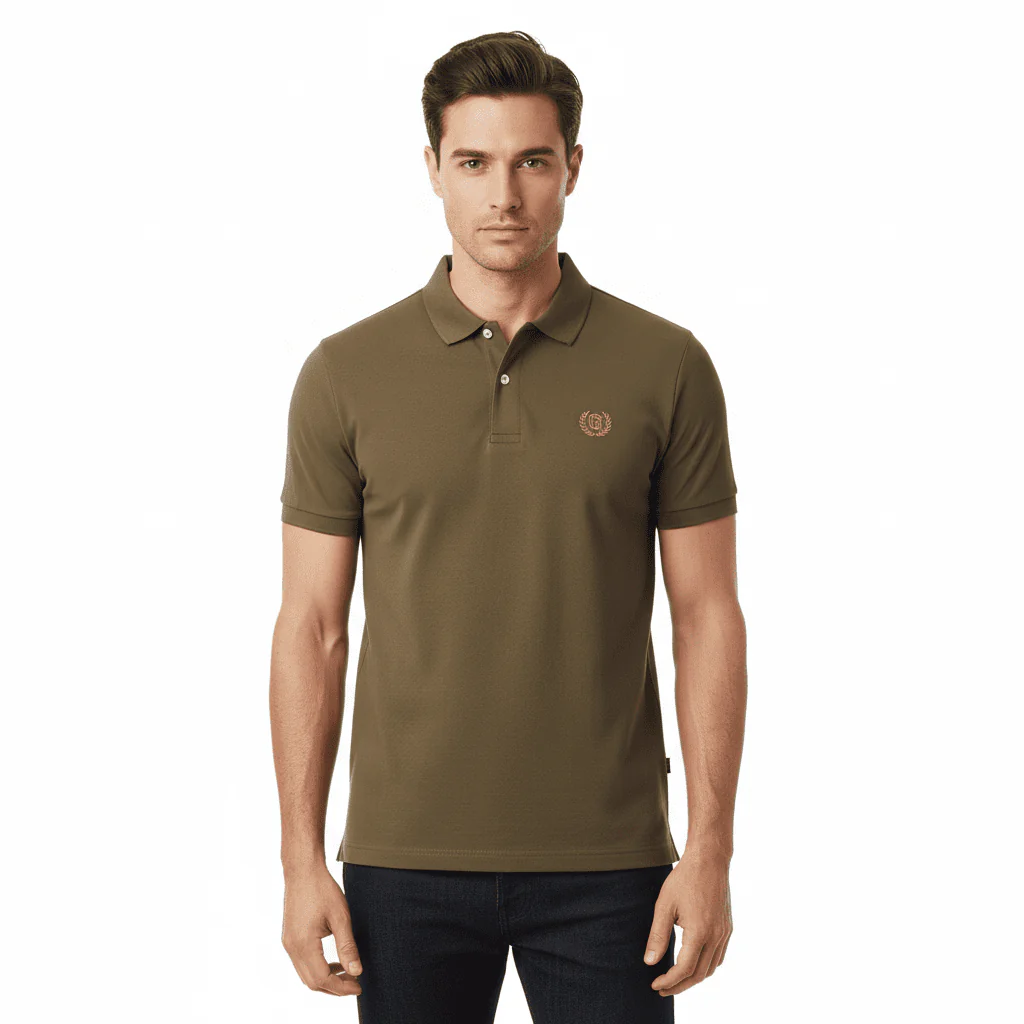 Cotton Interlock Flat Knitted Collar Short Sleeve Slim Embroidery Solid Polo (Liquid Touch)
