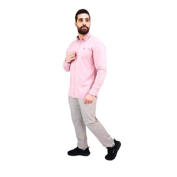 Cotton Oxford Long Sleeve Slim Embroidery Garment Wash Shirt