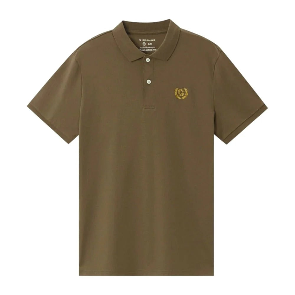 Cotton Interlock Flat Knitted Collar Short Sleeve Slim Embroidery Solid Polo (Liquid Touch)