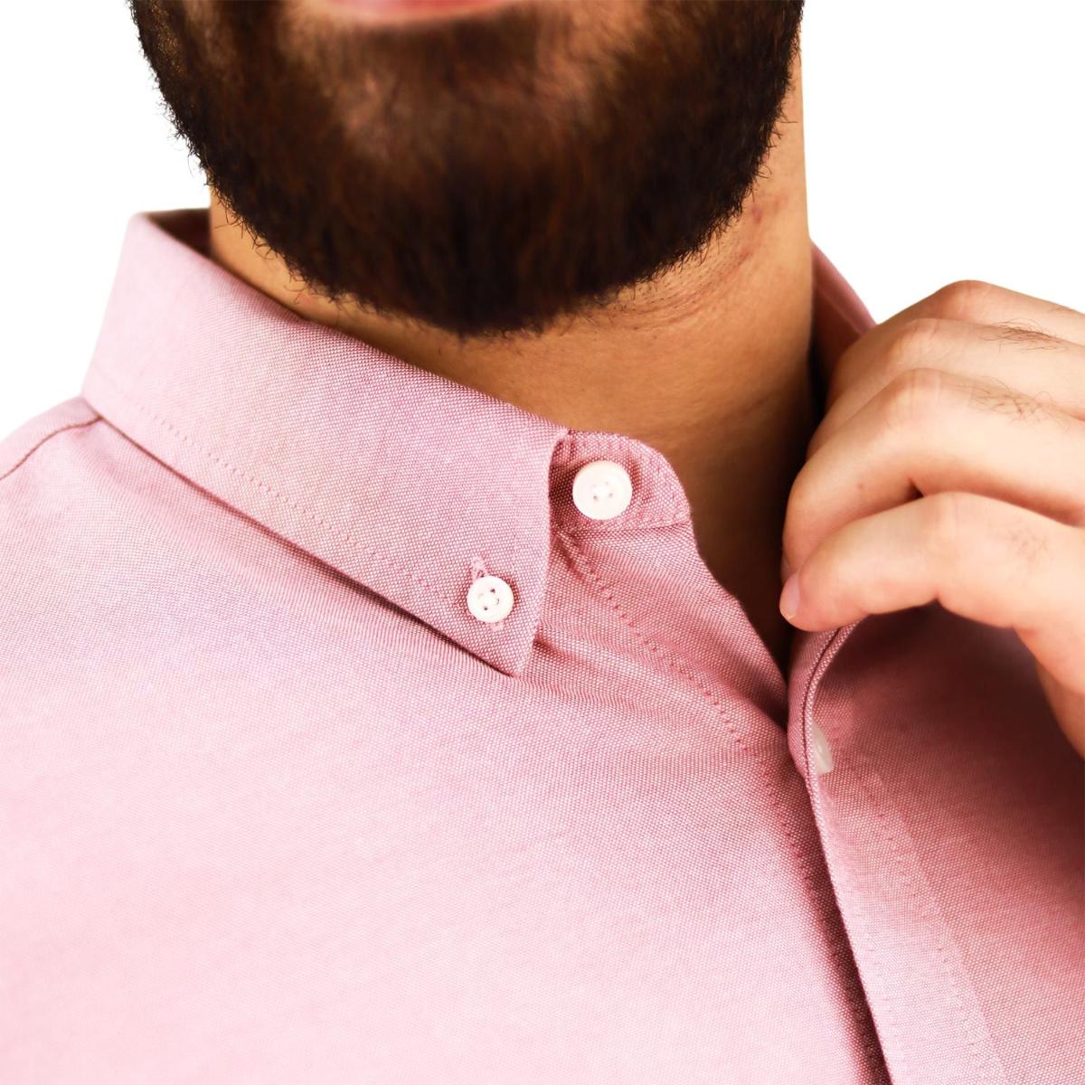 قميص قطني أكسفورد بأكمام طويلة وقصة ضيقة مطرزة، قابل للغسل